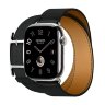 Кожаный двойной ремешок с пряжкой Hermes для Apple Watch 46mm Double Tour Hapi - Черный (Noir)