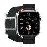 Кожаный двойной ремешок с пряжкой Hermes для Apple Watch 46mm Double Tour Hapi - Черный (Noir)