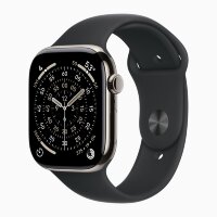 Apple Watch Series 11 42mm, Natural Titanium Case with Sport Band - Black