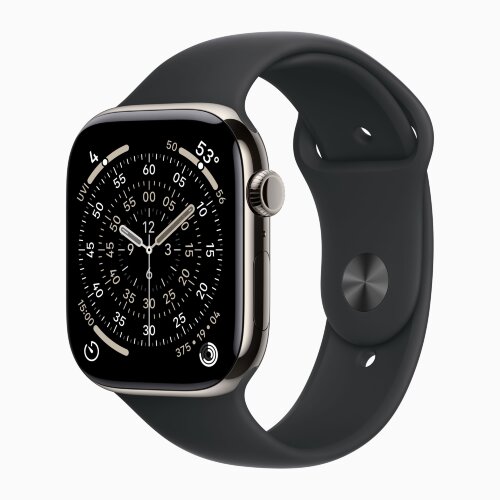 Apple Watch Series 11 42mm, Natural Titanium Case with Sport Band - Black