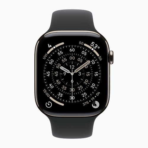 Apple Watch Series 11 42mm, Natural Titanium Case with Sport Band - Black