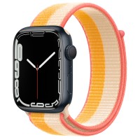 Apple Watch Series 7 45 мм, из алюминия «Тёмная ночь», спортивный браслет «Спелый маис/белый»