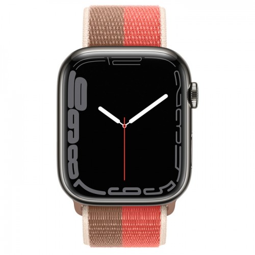 Apple Watch Series 7 45 мм, Сталь графитового цвета, спортивный браслет «Розовый помело/миндальный»