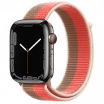 Apple Watch Series 7 45 мм, Сталь графитового цвета, спортивный браслет «Розовый помело/миндальный»