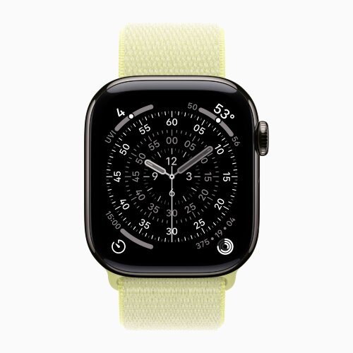 Apple Watch Series 11 46mm, Slate Titanium Case with Sport Loop - Neon Yellow