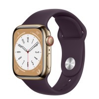 Apple Watch Series 8 41 мм, Cтальные золотого цвета, спортивный ремешок «Тёмная вишня»