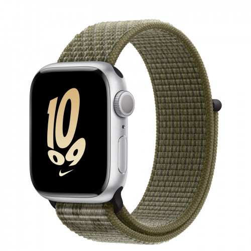 Apple Watch Series 8 Nike 41mm, Silver Aluminum Case with Sport Loop - Sequoia/Pure Platinum