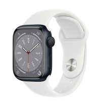 Apple Watch Series 8 41mm, Midnight Aluminum Case with Sport Band - White