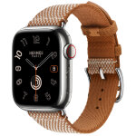 Apple Watch Hermes Series 12 42mm, клетчатый ремешок из плетеного нейлона золотой с белым