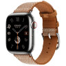 Apple Watch Hermes Series 12 42mm, клетчатый ремешок из плетеного нейлона золотой с белым