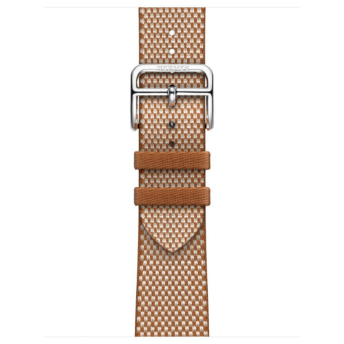 Apple Watch Hermes Series 12 42mm, клетчатый ремешок из плетеного нейлона золотой с белым