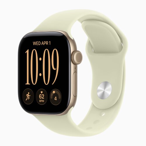Apple Watch Series 12 46mm, Light Gold Aluminum Case with Sport Band - Pale Succulent
