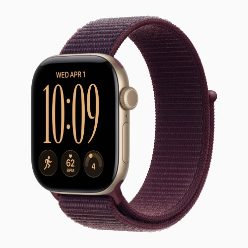 Apple Watch Series 12 42mm, Light Gold Aluminum Case with Sport Loop - Burgundy