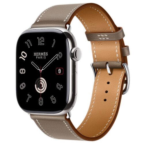 Apple Watch Hermes Series 10 46mm,  ремешок классический кожаный светло-коричневого цвета