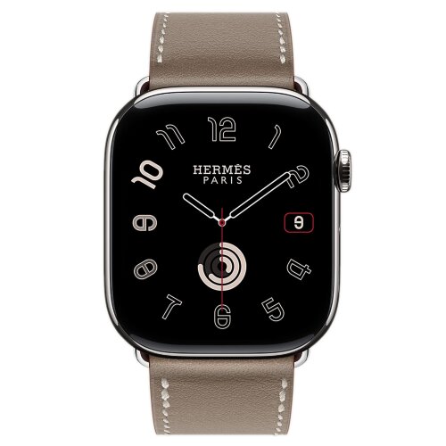 Apple Watch Hermes Series 10 46mm,  ремешок классический кожаный светло-коричневого цвета