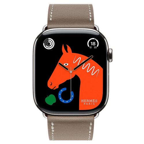 Apple Watch Hermes Series 10 46mm,  ремешок классический кожаный светло-коричневого цвета
