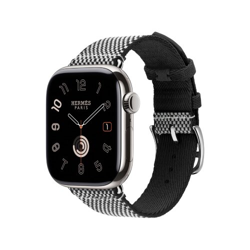 Ремешок Hermes для Apple Watch 42mm Toile H Single Tour - Черный/Слоновая кость (Noir/Ecru)