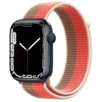Apple Watch Series 7 45 мм, из алюминия «Тёмная ночь», спортивный браслет «Розовый помело/миндальный»