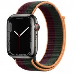 Apple Watch Series 7 45 мм, Сталь графитового цвета, спортивный браслет «Тёмная вишня/зелёный лес»