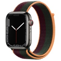 Apple Watch Series 7 45 мм, Сталь графитового цвета, спортивный браслет «Тёмная вишня/зелёный лес»