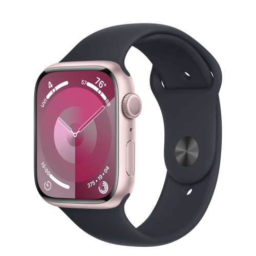 Apple Watch Series 9 45mm, Pink Aluminum Case with Sport Band - Midnight