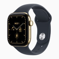 Apple Watch Series 12 42mm, Radiant Gold Titanium Case with Sport Band - Navy Blue