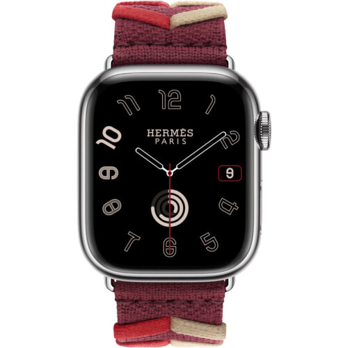 Apple Watch Hermes Series 10 42mm, ремешок из трикотажа красный
