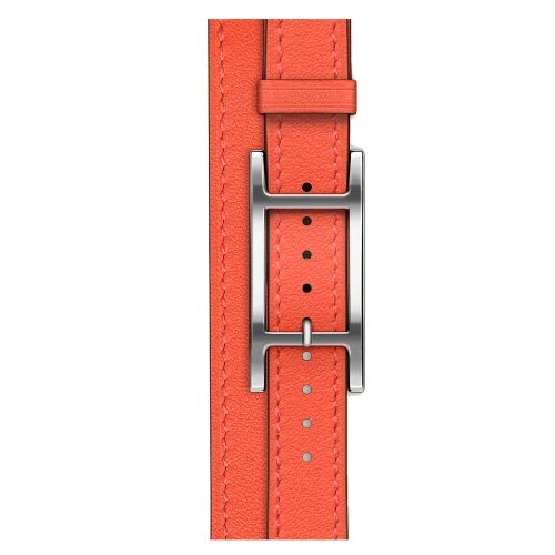 Apple Watch Hermes Series 10 42mm, двойной тонкий кожаный ремешок с пряжкой оранжевого цвета