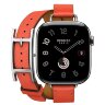 Apple Watch Hermes Series 10 42mm, двойной тонкий кожаный ремешок с пряжкой оранжевого цвета