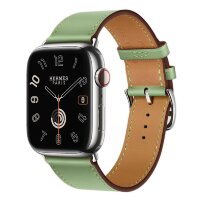 Apple Watch Hermes Series 10 46mm,  ремешок классический кожаный зеленого цвета
