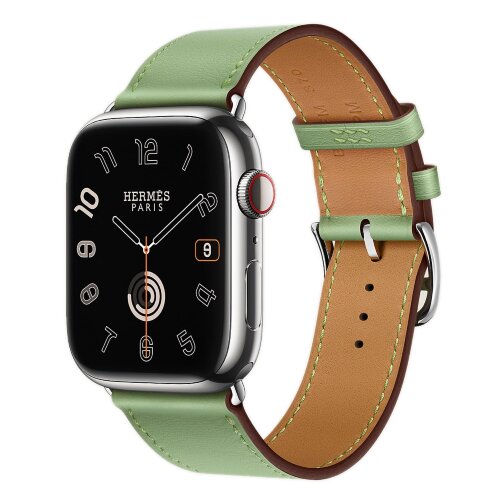 Apple Watch Hermes Series 10 46mm,  ремешок классический кожаный зеленого цвета