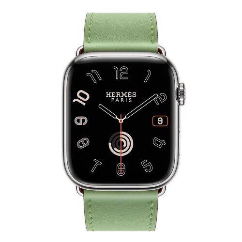 Apple Watch Hermes Series 10 46mm,  ремешок классический кожаный зеленого цвета