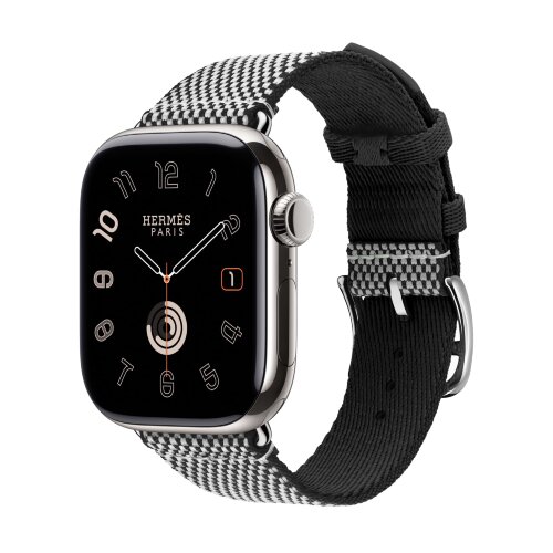 Ремешок Hermes для Apple Watch 46mm Toile H Single Tour - Черный/Слоновая кость (Noir/Ecru)