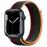 Apple Watch Series 7 45 мм, из алюминия «Тёмная ночь», спортивный браслет «Тёмная вишня/зелёный лес»