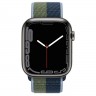 Apple Watch Series 7 45 мм, Сталь графитового цвета, спортивный браслет «Синий омут/зелёный мох»