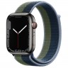 Apple Watch Series 7 45 мм, Сталь графитового цвета, спортивный браслет «Синий омут/зелёный мох»