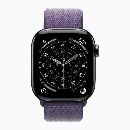 Apple Watch Series 11 46mm, Slate Titanium Case with Sport Loop - Purple Fog