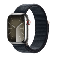 Apple Watch Series 9 45mm, Silver Stainless Steel Case with Sport Loop - Midnight