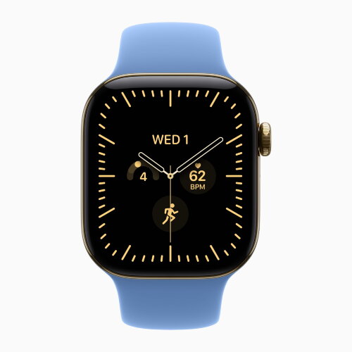 Apple Watch Series 12 42mm, Radiant Gold Titanium Case with Sport Band - Wildflower Blue