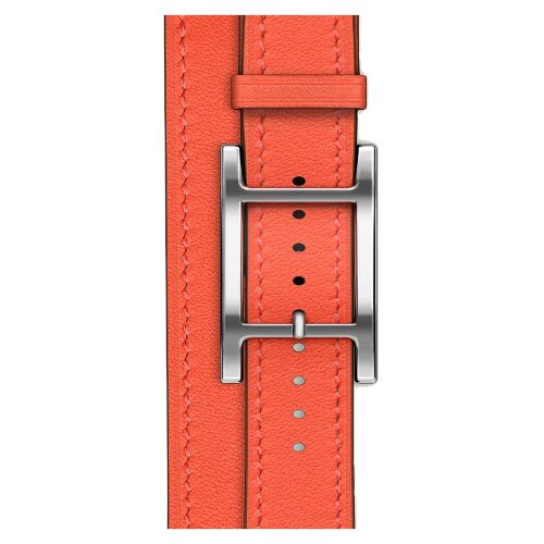 Apple Watch Hermes Series 10 42mm, двойной кожаный ремешок с пряжкой оранжевого цвета