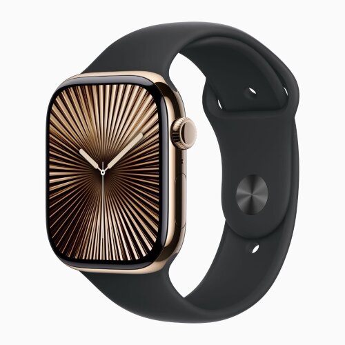 Apple Watch Series 10 42mm, Gold Titanium Case with Sport Band - Black