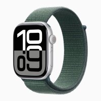 Apple Watch Series 10 46mm, Silver Aluminum Case with Sport Loop - Lake Green