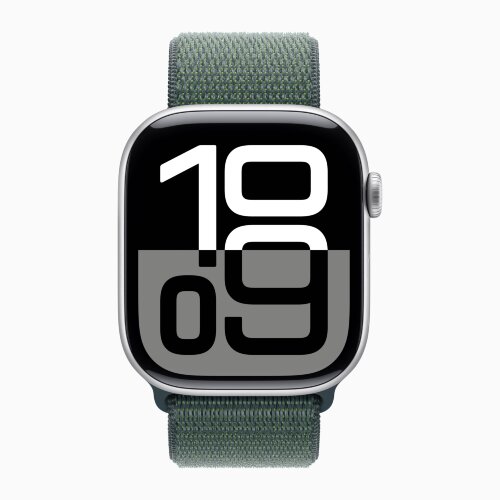 Apple Watch Series 10 46mm, Silver Aluminum Case with Sport Loop - Lake Green