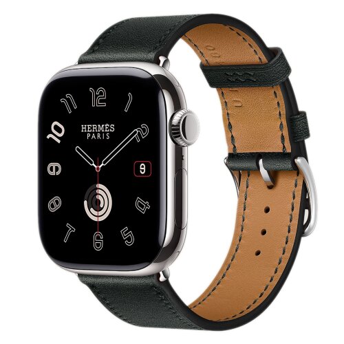 Apple Watch Hermes Series 10 42mm,  ремешок классический кожаный черного цвета