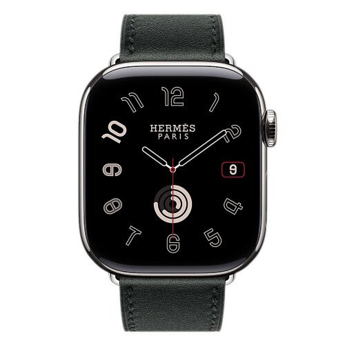 Apple Watch Hermes Series 10 42mm,  ремешок классический кожаный черного цвета