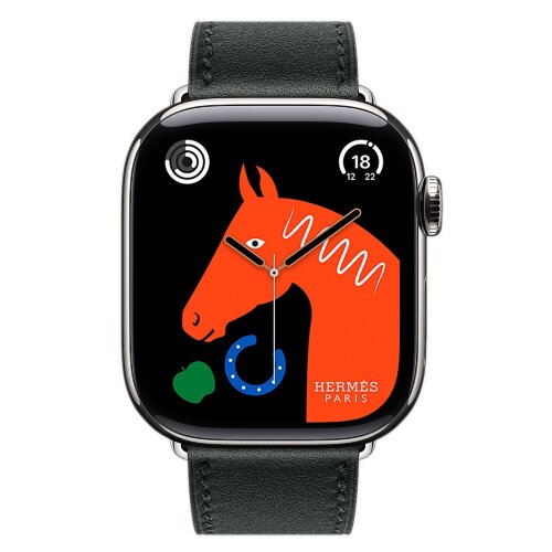 Apple Watch Hermes Series 10 42mm,  ремешок классический кожаный черного цвета