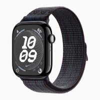 Apple Watch Series 10 42mm, Jet Black Aluminum Case with Nike Sport Loop - Black/Blue