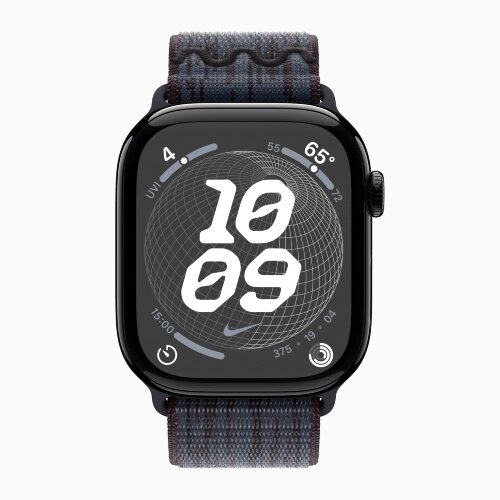 Apple Watch Series 10 42mm, Jet Black Aluminum Case with Nike Sport Loop - Black/Blue