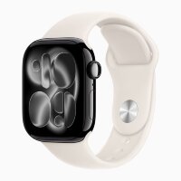 Apple Watch Series 11 46mm, Jet Black Aluminum Case with Sport Band - Starlight