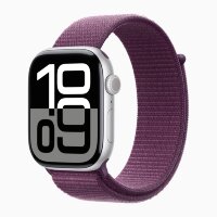 Apple Watch Series 10 46mm, Silver Aluminum Case with Sport Loop - Plum